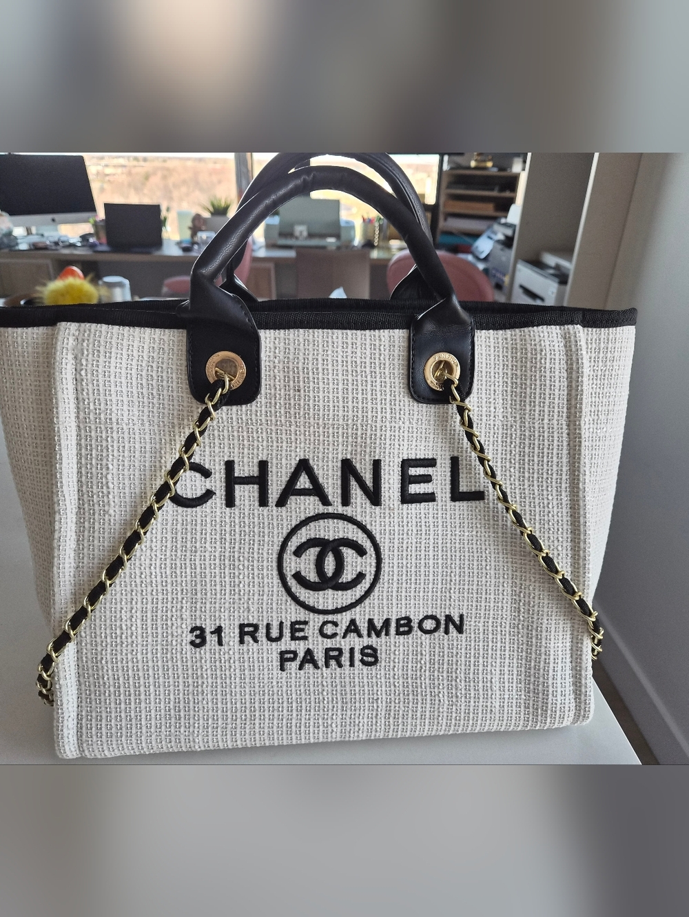 CHANEL Cream and Black 31 Rue Cambon Paris Tote